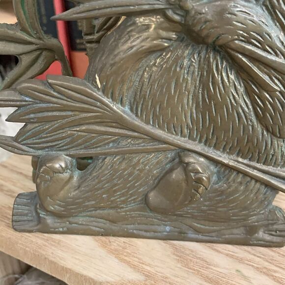Vintage Distressed Tarnished Cast Metal Brass Panda with Bamboo Letter Holder - Picture 4 of 17